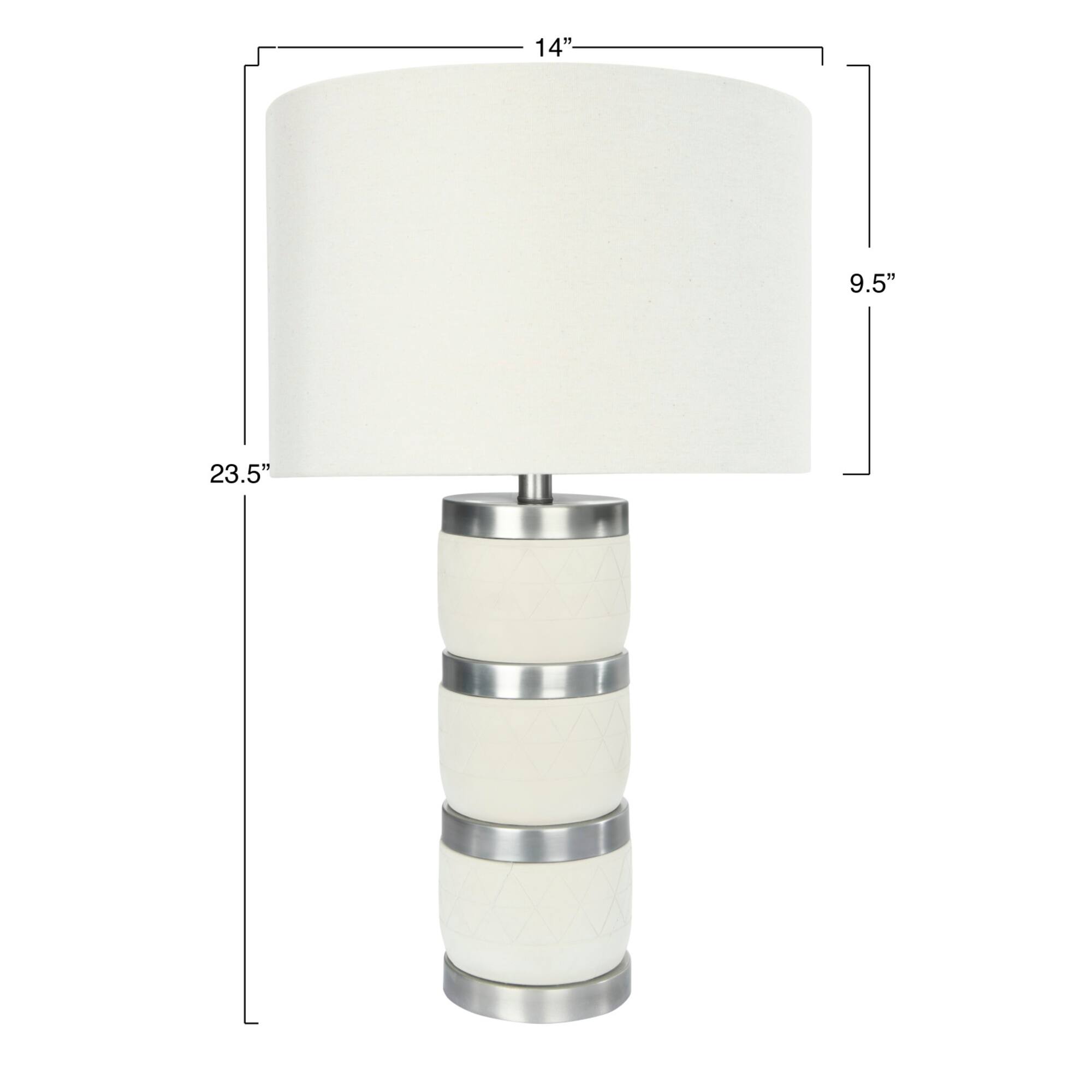 Hello Honey® 24" Raw Concrete White & Silver Table Lamp With Imprinted Diamond Design & Metal Accents